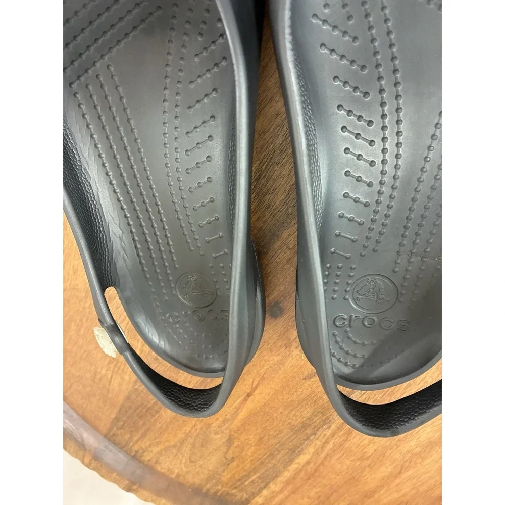 Crocs Black Rhinestone Olivia Slingback Flats Size 7 Sandals Slip On Shoes‎